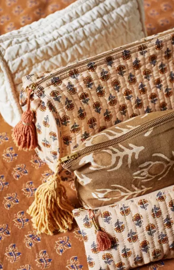 PRINTED WASHBAG W TASSEL NUDE PEACH GREY